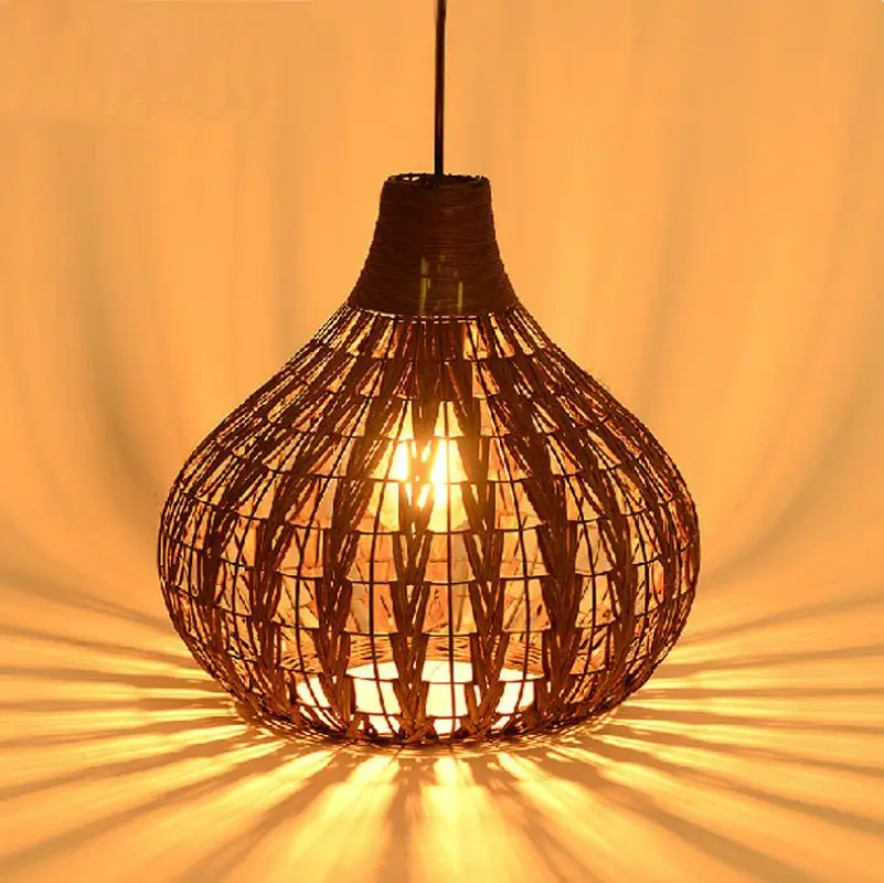 Творческий люстра ротанговая персональность ретро чайный домик плетением бамбук лампа Зен Юго-Восточная Азия декоративные лампы.