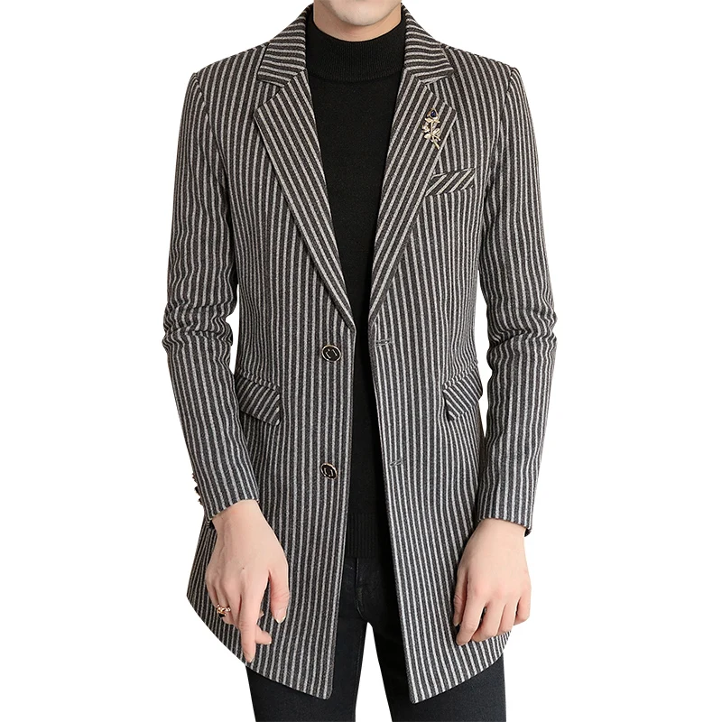 2020 зимняя приталенная Длинная шерстяная куртка в британском стиле Вертикальную