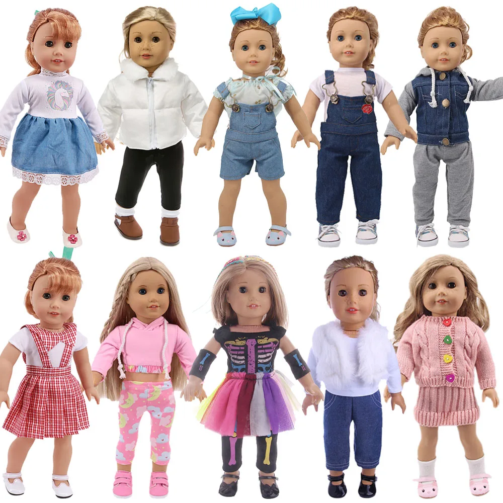2Pcs/Set Doll Clothes Tops+Jeans Coat Sweater Dress Fit 18 Inch American of Girl`s Doll&43Cm Baby Reborn Doll Our Generation Toy