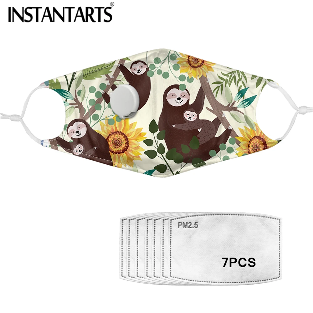 INSTANTARTS 7 шт PM2.5 фильтр и маска для рта лица с дыхательным клапаном принтом