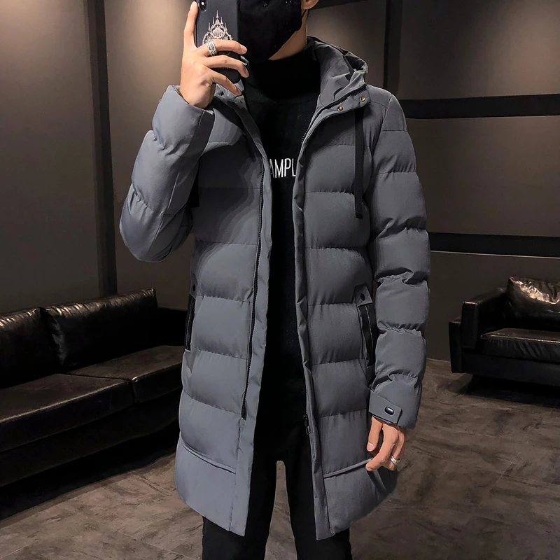 

2021 winter new men's thick padded Cotton clothes solid With hood Men 4XL Cotton clothes jacket Male large size long thick coat