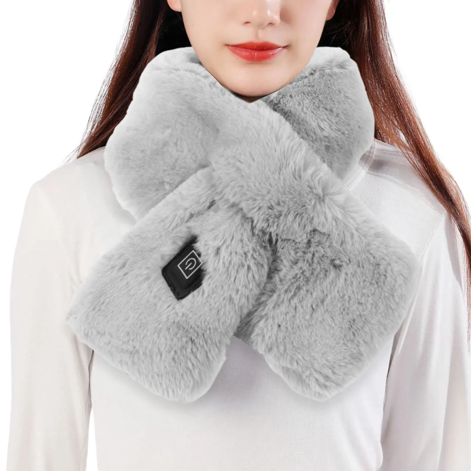 

Rechargeable Electric Heating Scarf Winter Heated Neck Wrap Comfortable Faux Rabbit Velvet Scarf Easy To Clean Washable And