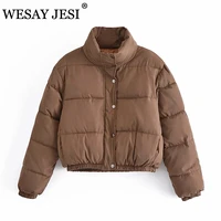 wesay jesi za women 2021 autumn winter vintage street khaki zipper pockets cotton thick warm short parkas jacket ladies clothes