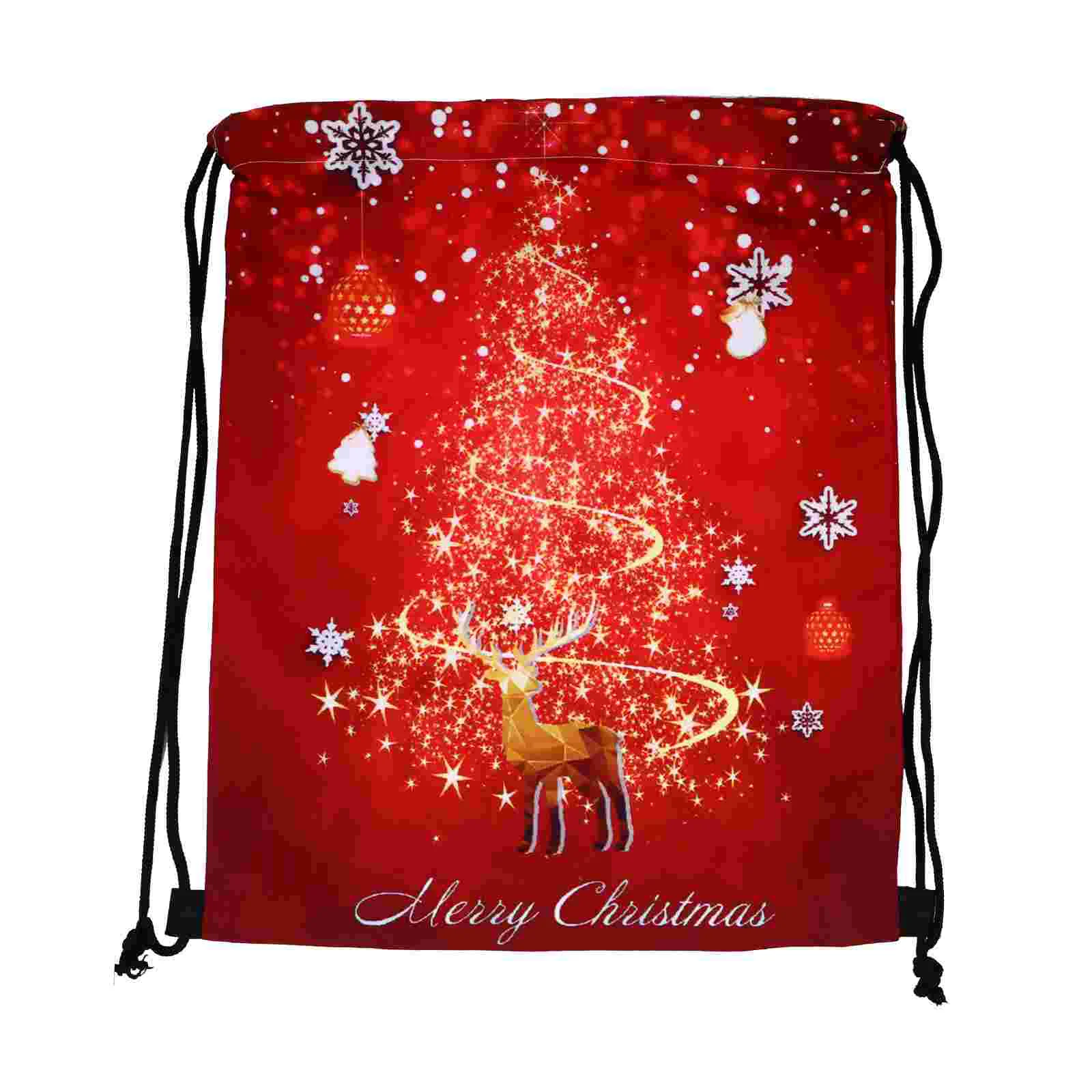 

1pc Christmas 3D Printing Backpack Reusable Pouch Christmas Elk Drawstring Bag