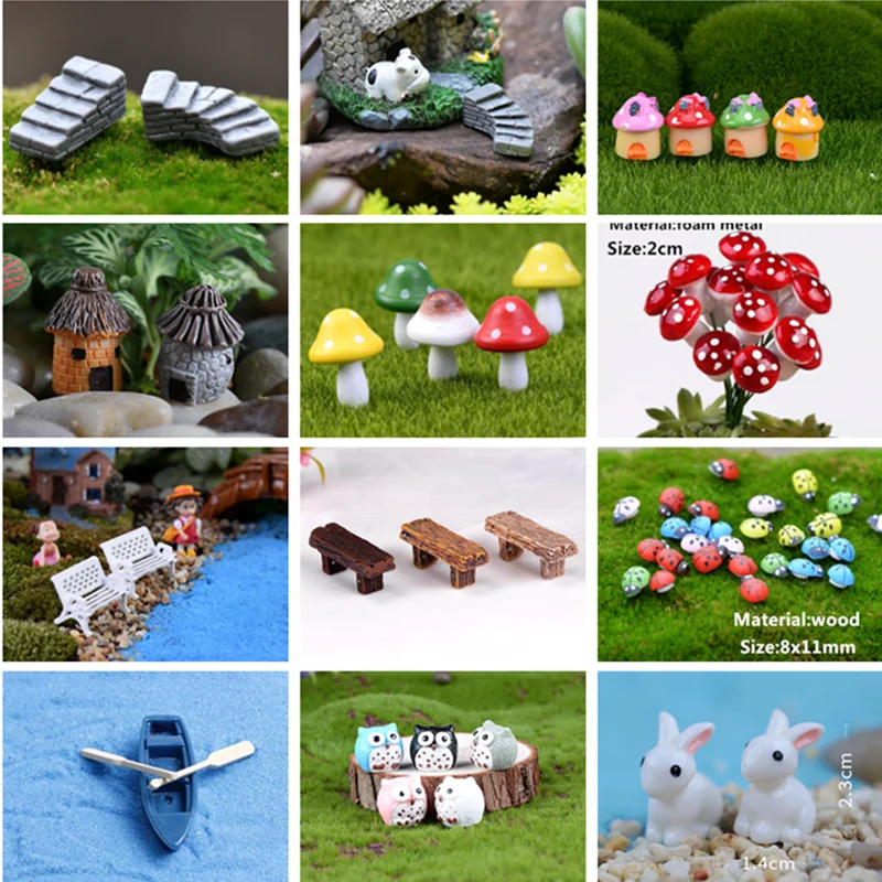 Multi-styles cute Mini Stool Couples animals trees Bridge Miniatures Micro Landscape Action Figures fairy garden supplies | Дом и сад