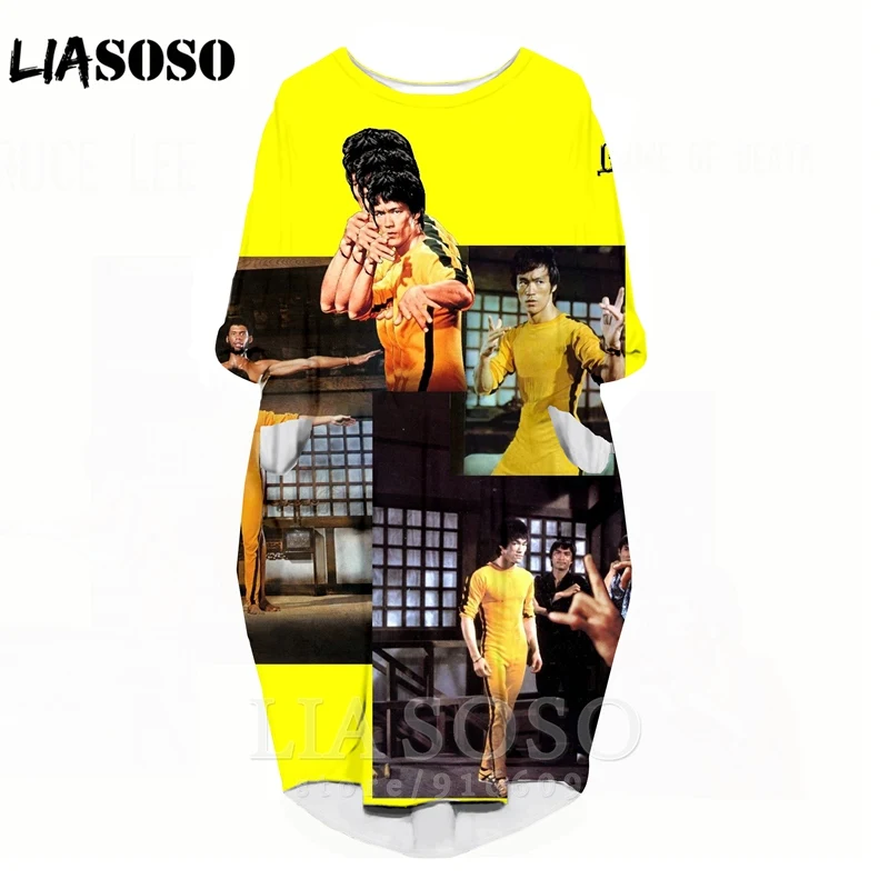 LIASOSO/Модная забавная рубашка с 3D принтом Брюс Ли рок кунг-фу Harajuku женское аниме