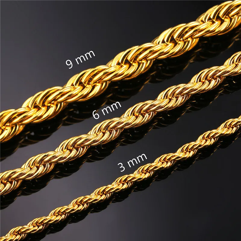 

6MM Stainless Steel Rope Chain Women Necklace 18inch 20inch Gold Short Chain Fashion Hip Hop Men Jewelry