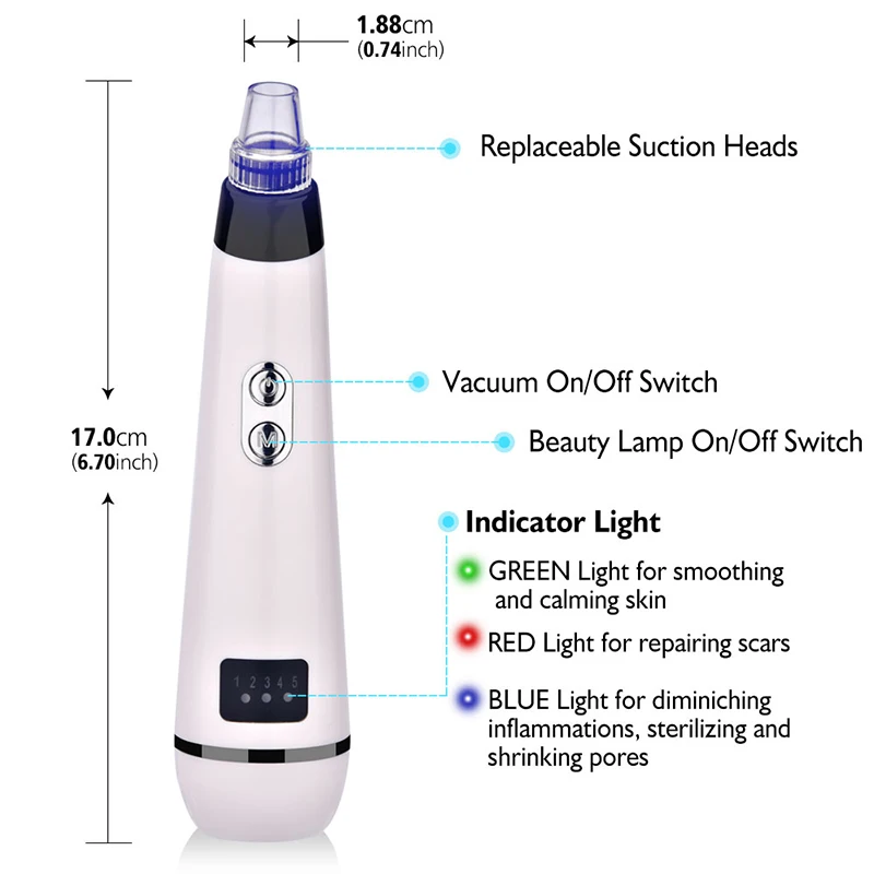 Portable Blackhead Removal Dead Skin Facial Beauty Usb Rechargeable Adjustable Inhalation Lcd Monitor Cleaning Instruments | Красота и