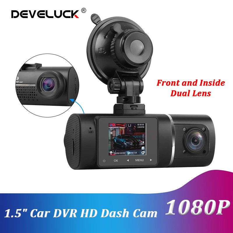 

2021 Dual Lens 1.5" Mini Car DVR Dash Cam Front and Inside Camera Driving Recorder Parking Monitoring Vehicle Registrar