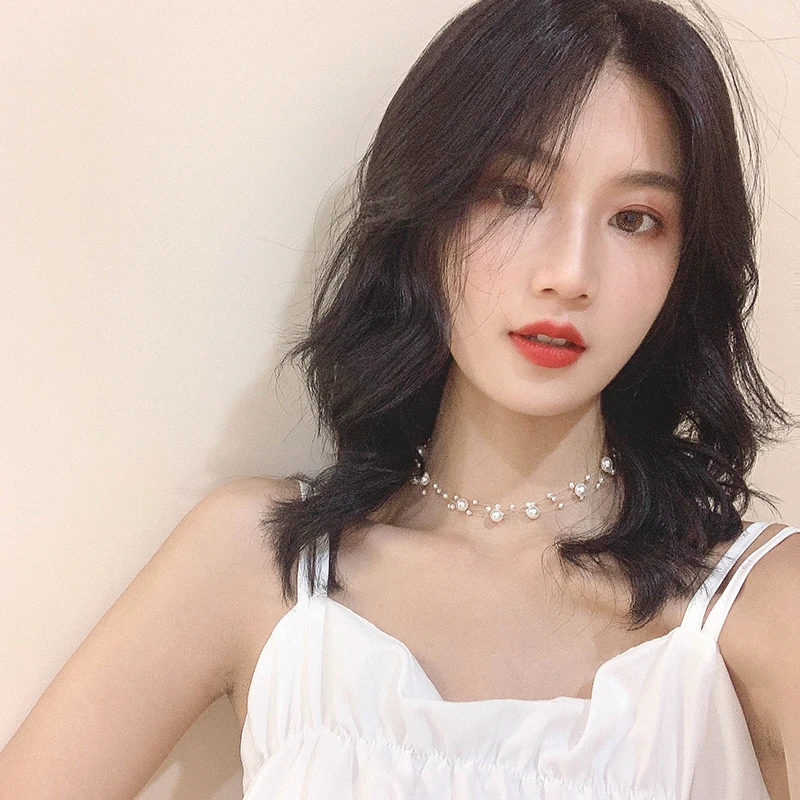 

Temperament Pearl Double-deck Short Money Chain Woman 2019 Tide Clavicle Chain Senior Feel French Personality A Collar For A