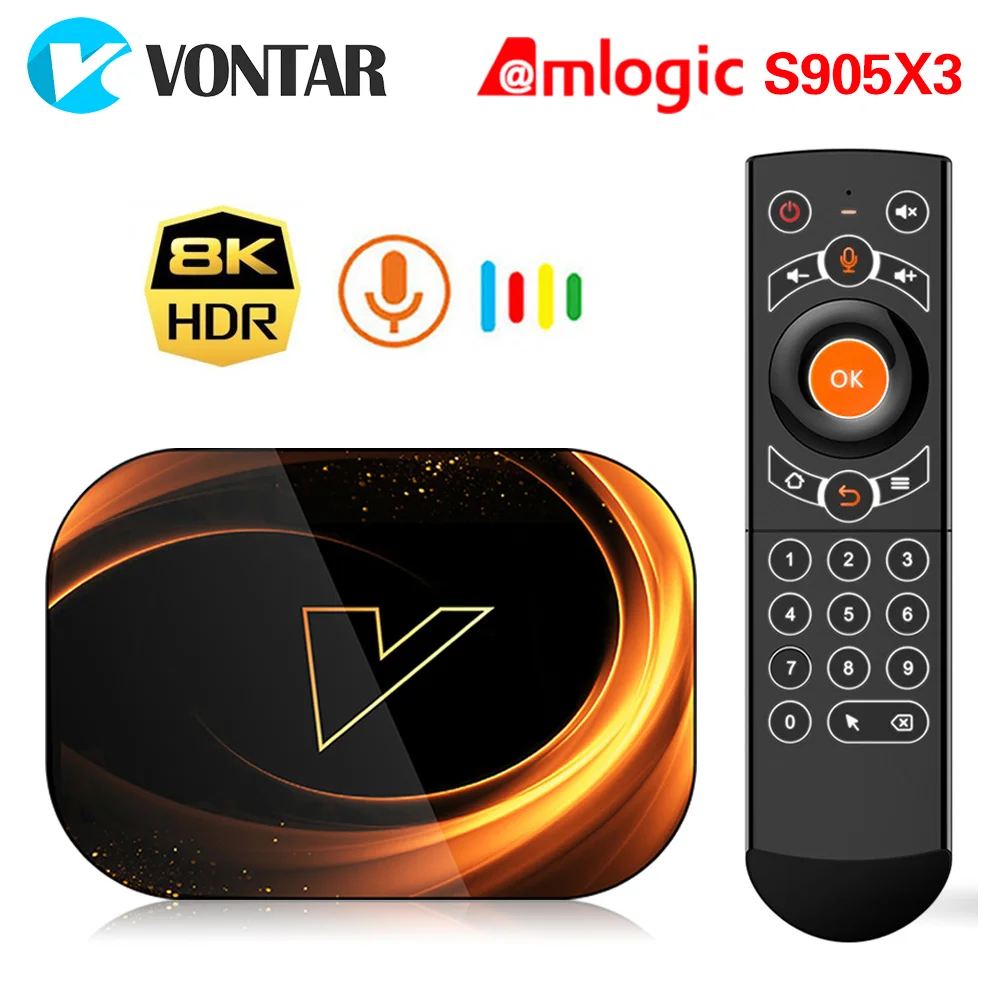 Caixa de tv Vontar Android 4gb 128gb 8k Amlogic S905x3 Wifi Duplo 1080p 4k Youtube 9.0 Caixa Superior Ajustada 64gb 32gb 2021 x3 9