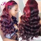 1B99J бордовый Синтетические волосы на кружеве человеческих волос парики с детскими волосами для Для женщин предварительно вырезанные красный бразильские человеческие волнистые волосы Remy Синтетические волосы на кружеве парик