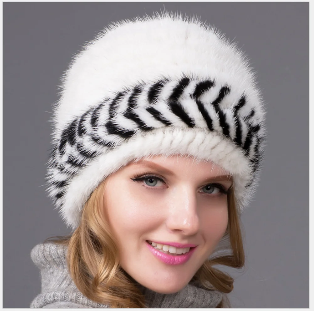 Knitted Hat Russian Ladies Real Fur Trapper Caps Women Fashion Handmade Custom Womens Mink Cap Cute Warm Winter Hats Wholesale