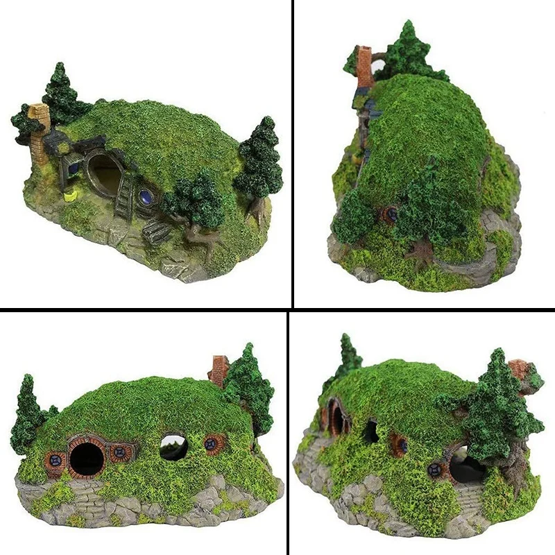 Аквариум Украшение дом под рептилию отверстие домик убежище аквариум орнамент