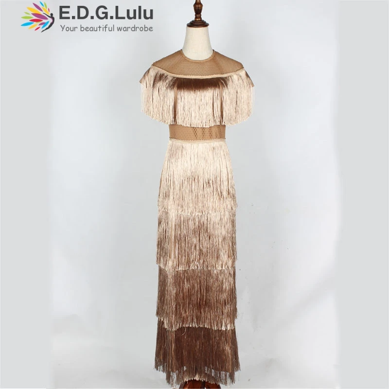 Женское длинное платье с кисточками EDGLuLu винтажное элегантное пикантное пляжное