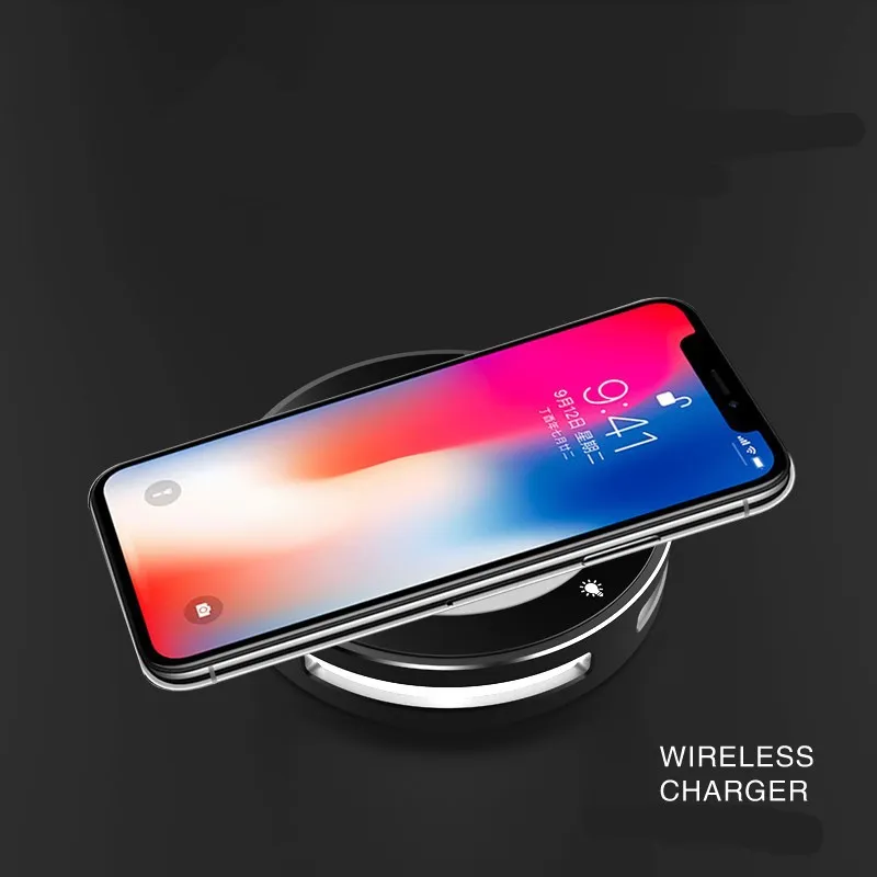 Стандартное Беспроводное зарядное устройство со светодиодной подсветкой QI для