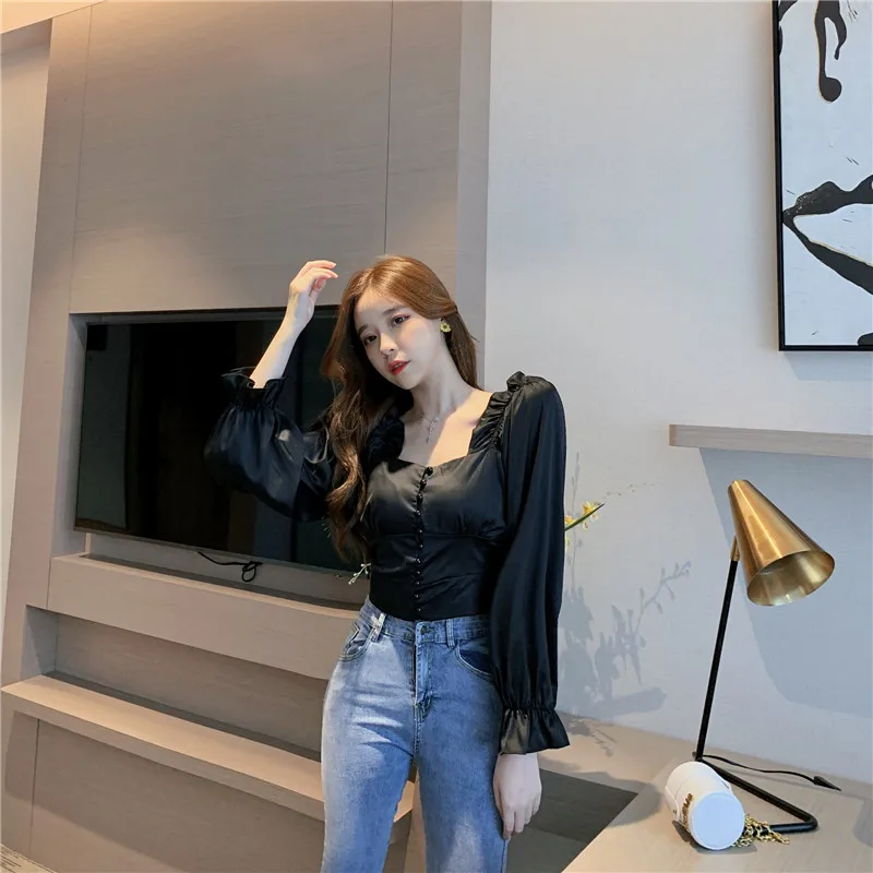 Новинка весны 2020 Ретро стиль сексуальный квадратный воротник открытые воротники