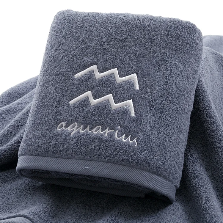 Gray Aquarius Хлопок банное полотенце созвездие шаблон полотенце s белый серый с вышивкой полотенца махровые девушка/мужчины ванная комната прямоугольное банное полотенце - Цвет: Gray Aquarius