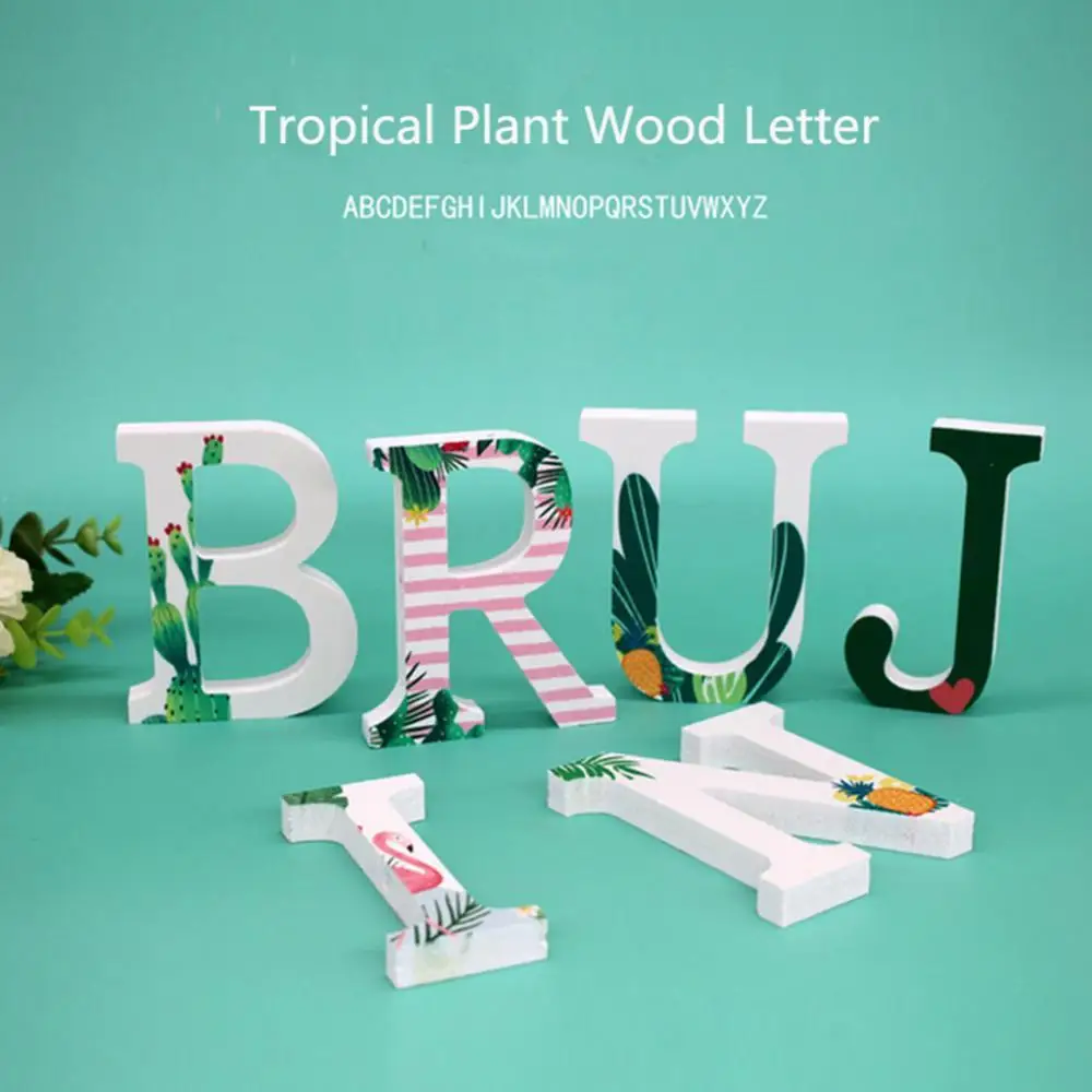 

1Pc A to Z Creative Summer White Tropical Plant Wooden Letter English Alphabet DIY wood Art Home Wedding Party Decoration