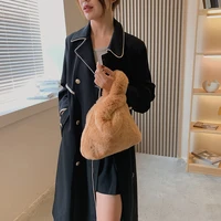 plush bags for women 2021 new winter furry luxury designer handbag female soft fluffy tote bag solid small faux fur ladys purse