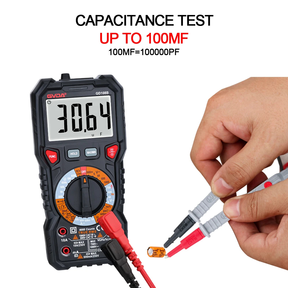 Цифровой мультиметр GVDA измеритель емкости напряжения True RMS Бесконтактный