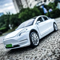 132 scale new energy vehicle diecast pure electric car tesla model 3 metal model with light and sound pull back toy collection