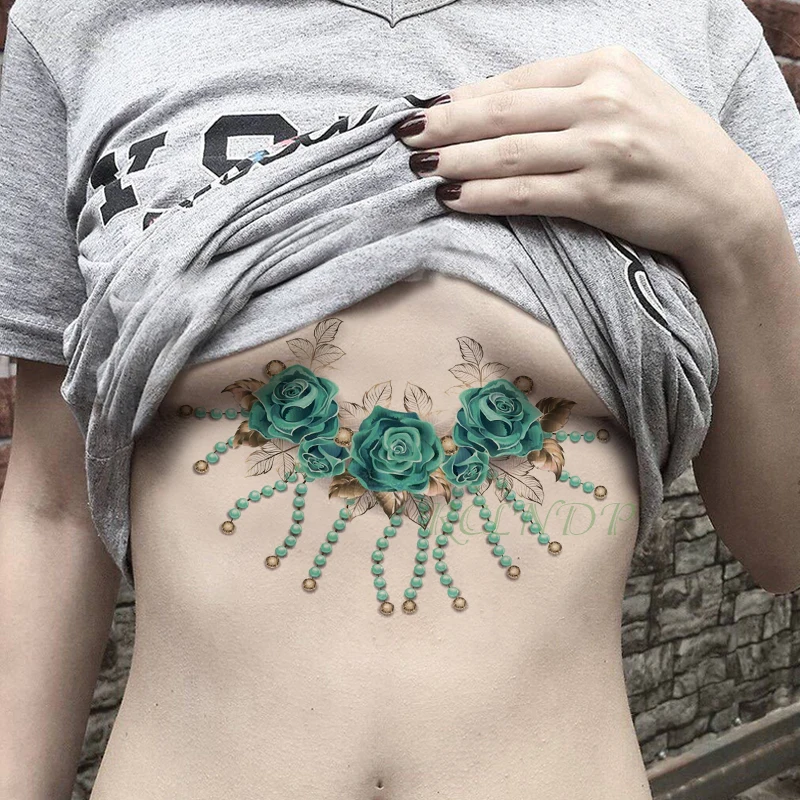 Водостойкая Временная тату-наклейка золотые листья Женское Ожерелье