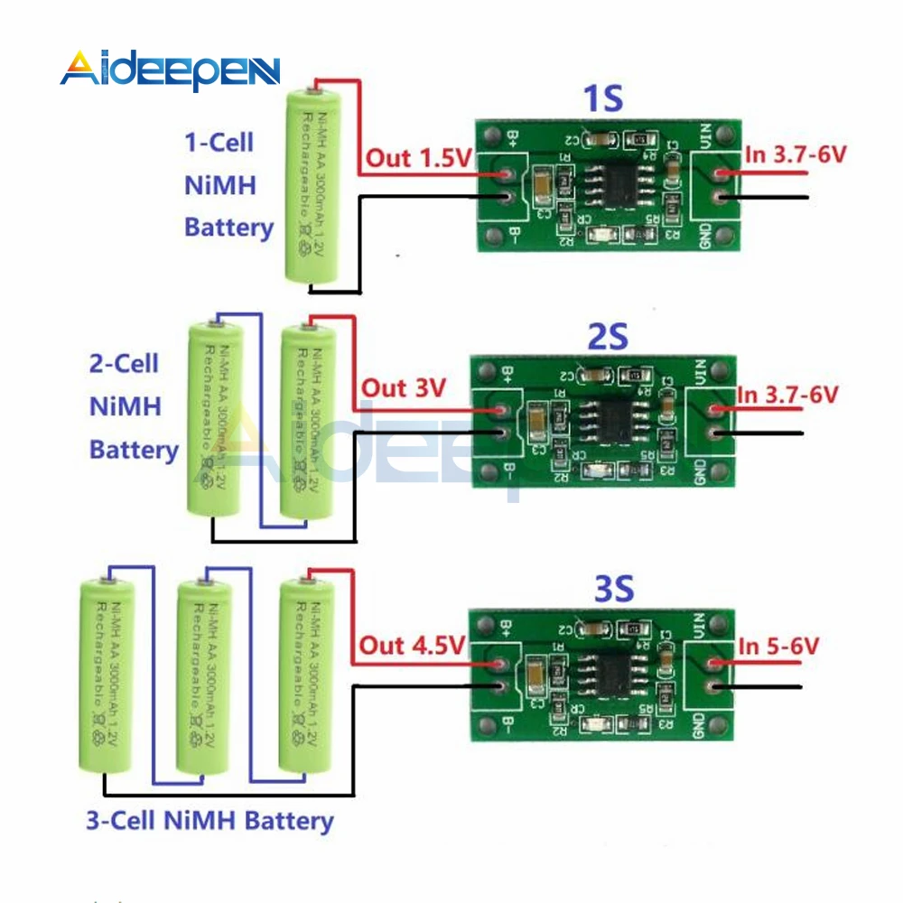 

1S 2S 3S CELL 1A NiMH Rechargeable Lithium Battery Smart Charger Module Charging voltage 1.5V 3V 4.5V 5V Input 3.7V-6V 5V 4.2V