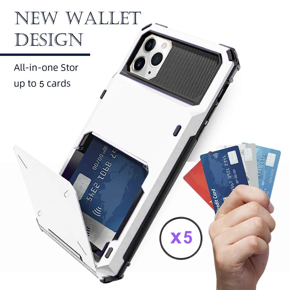 

Vintage Armor Slide Wallet Cards Holder Pocket Phone Case For iPhone 12 11 Pro Max 12 Mini 7 8 Plus X XR Shockproof Thin Cover