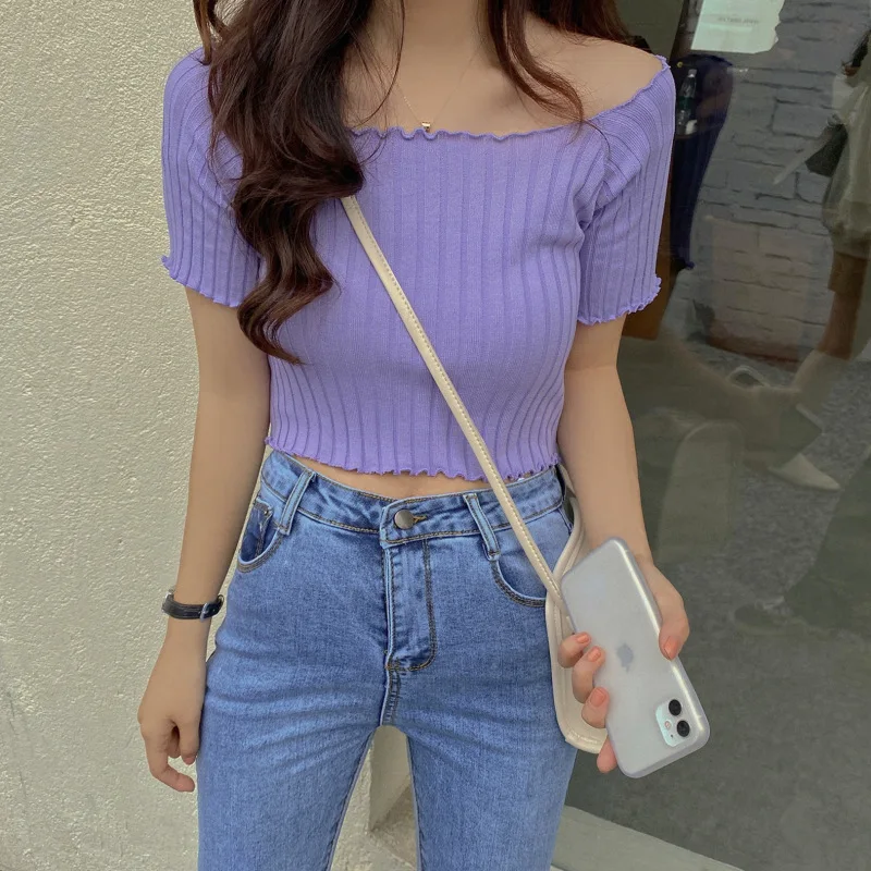 

Summer Korean version of the new word shoulder short sleeve t shirt base sweater