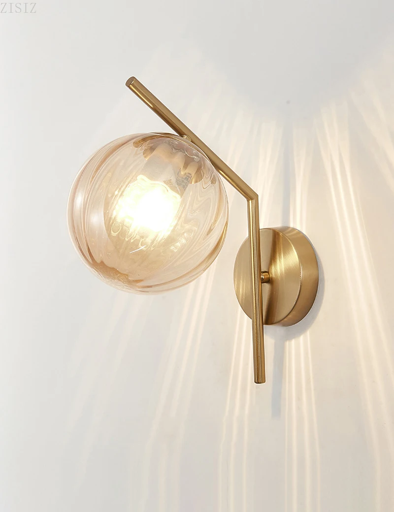 

ZISIZ Decorative Led Wall Lamp Iron Night Reading Beside Lamp Home Stairs Vintage Loft Sconce Wall Lights Glass Ball Gold Black