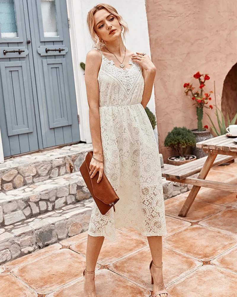 

dress 2020 new hit summer lace fairy dress waist sexy plus size women plus size dress Sleeveless black lace dress white dress