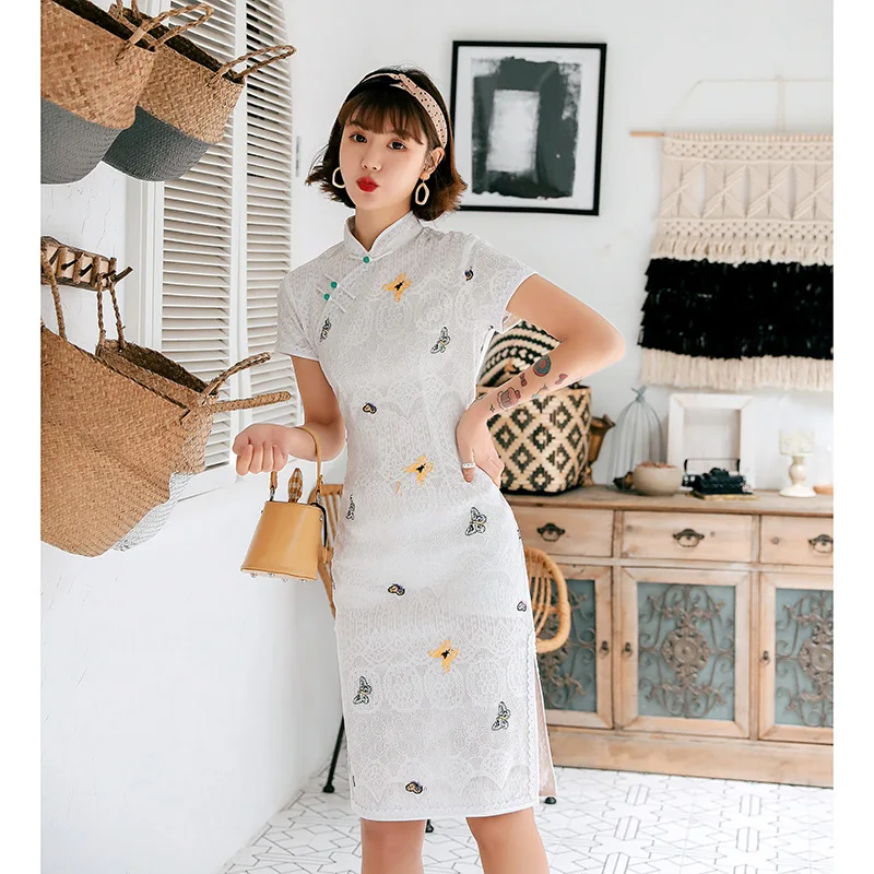 Кружевное приталенное платье-Ципао для молодых девушек модные студенческие