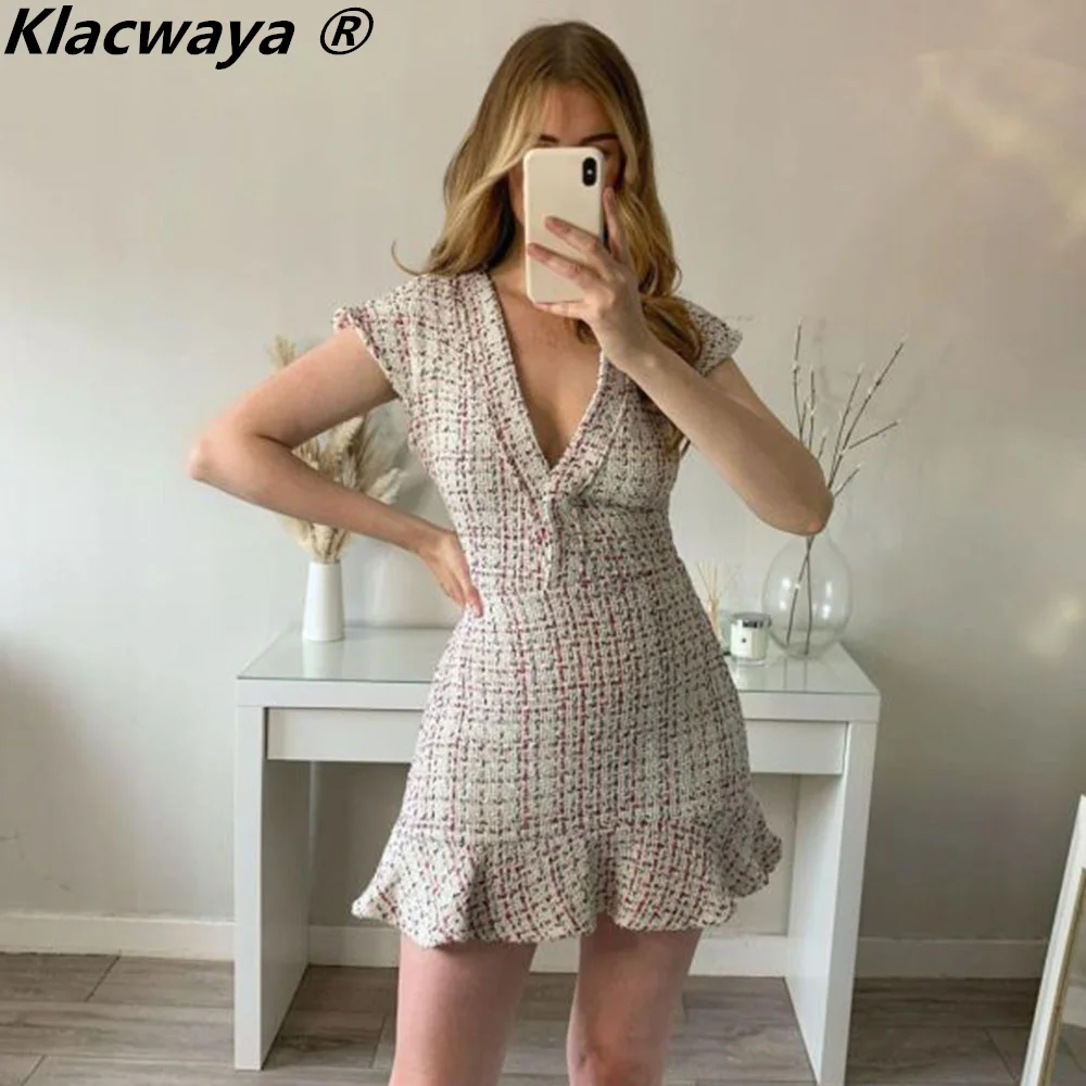 Женское твидовое платье Klacwaya текстурированные платья элегантная женская одежда