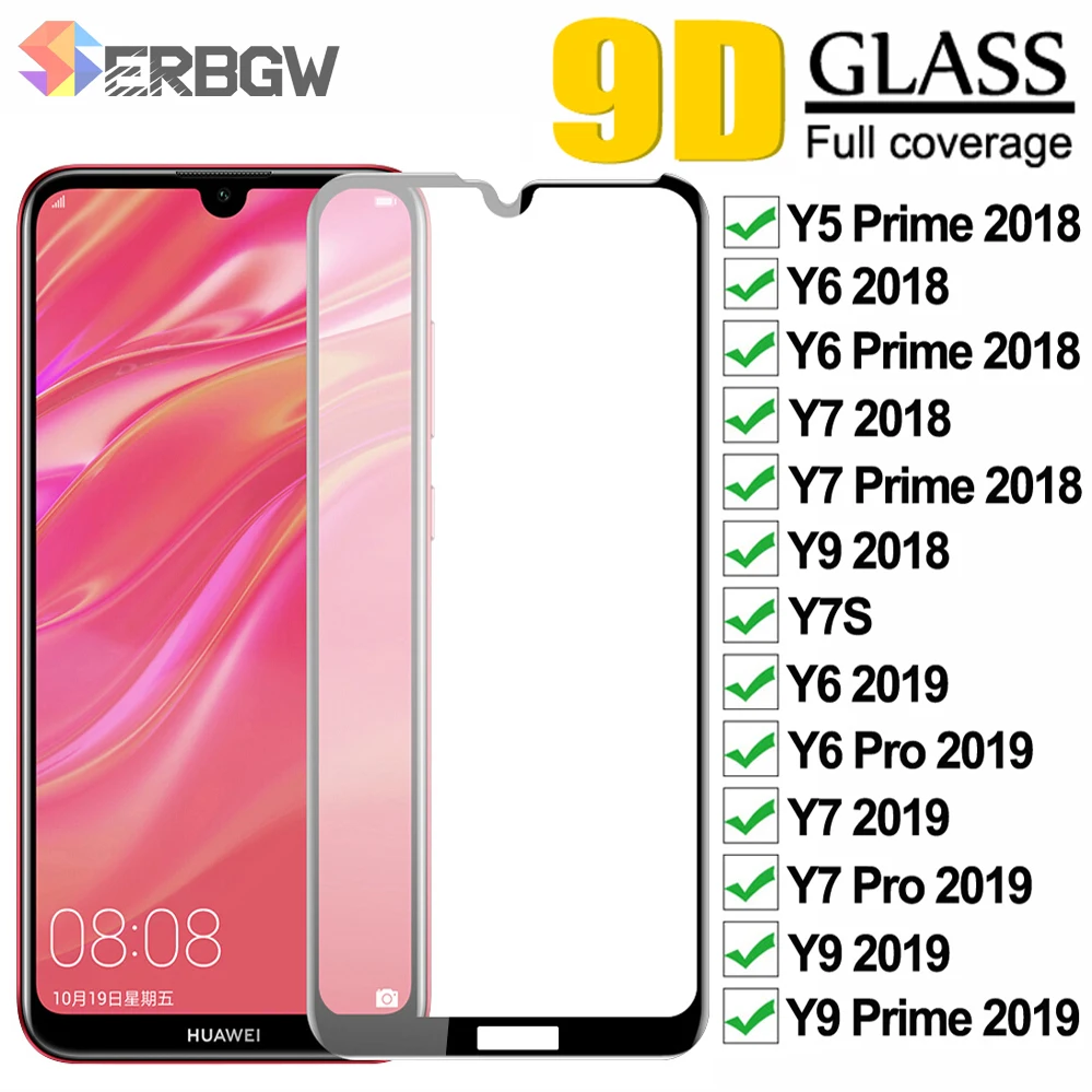 Защитное стекло 9D для Huawei Y5 Y6 Y7 Prime 2018 Y7S экрана Pro Y9 2019 пленка из закаленного