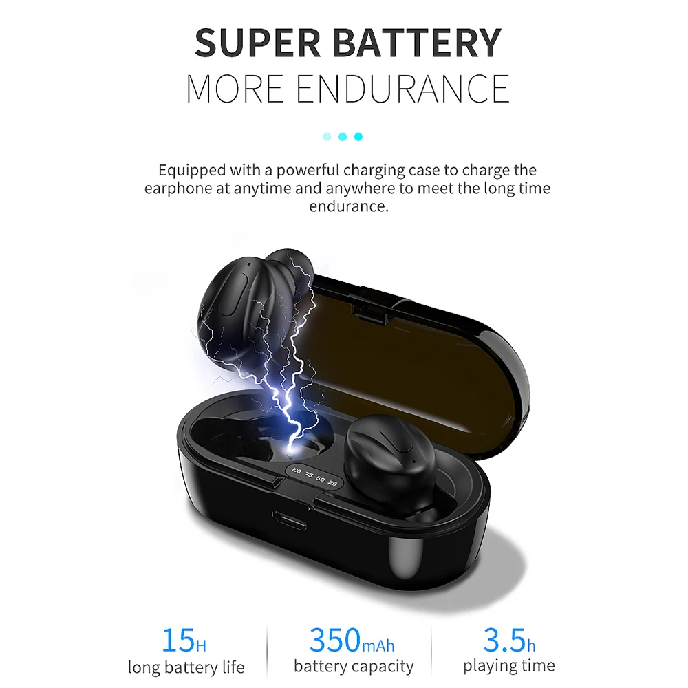 Беспроводные наушники TWS BT5.0 спортивные 3D стерео звук с микрофоном цифровой