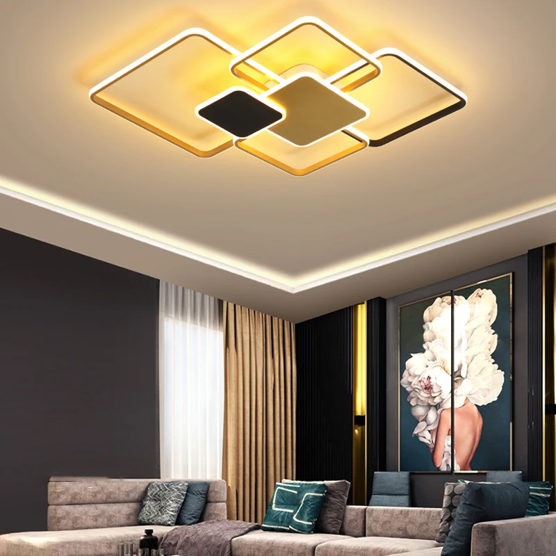 

Black Gold Modern Design Ceiling Lamp For Living Room Bedroom LED Bathroom Fixture Indoor Decoration Minimalist Lustre Dimmable