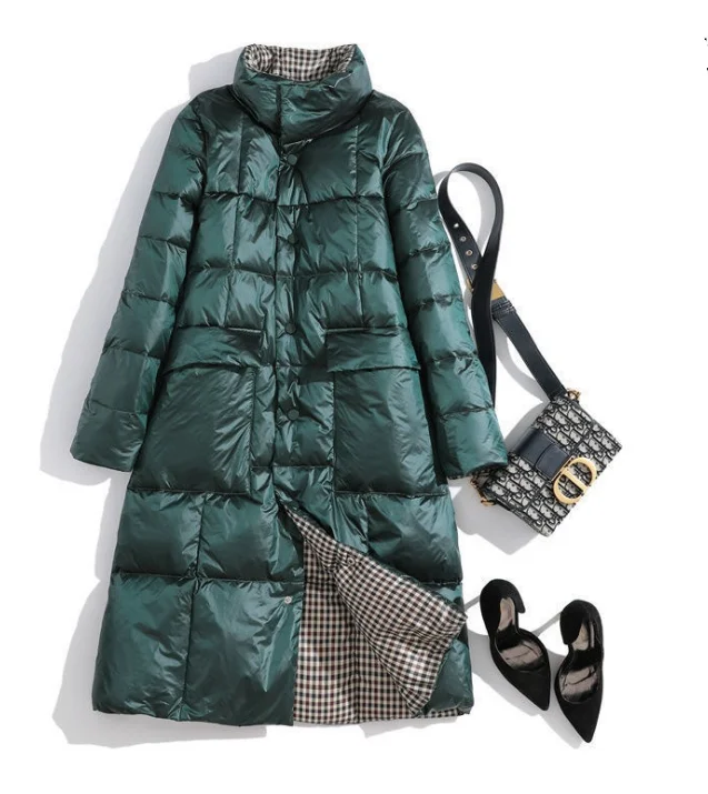

Women's Down Jacket Winter New Style Double-Sided Wear White Duck Slim Long Over-The-Knee