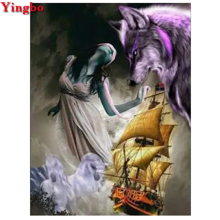 Полный квадрат/Круглый DIY Алмазная картина волк женщина мозаика стразы наборы