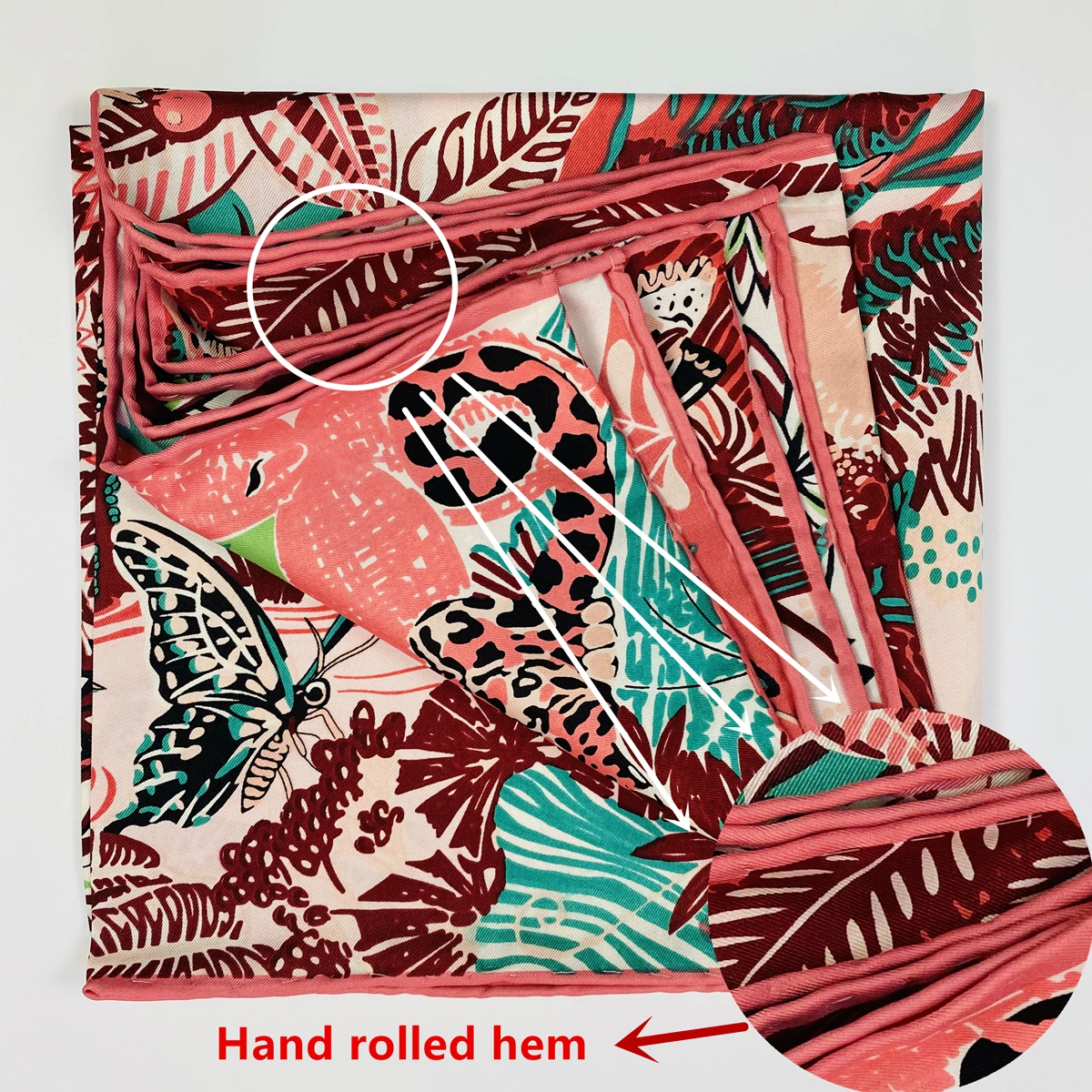 90 cm Dschungel Löwe 100% Twill Seide Quadrat Schal Frauen Schal Marke Hijab Schal Design Bandana Hand Gerollt Saum foulard Kopf Schals – Detail 7