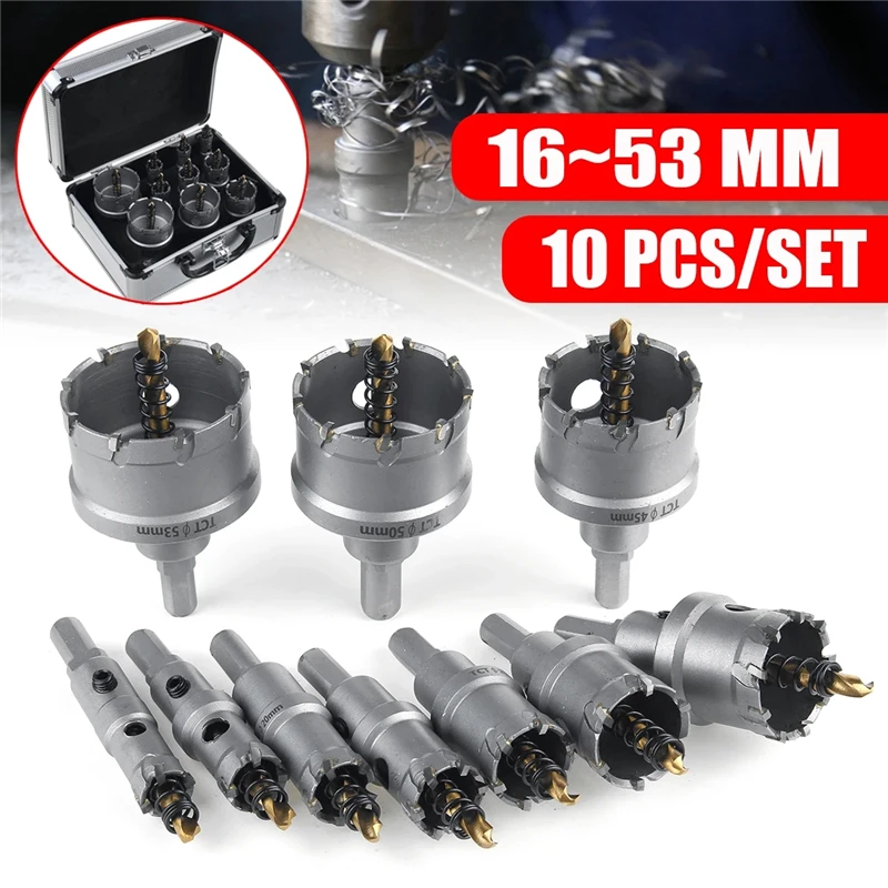 10Pcs/set 16-53mm TCT Hole Saw Drill Bits Alloy Carbide Cobalt Steel Cutter Stainless Steel Plate Iron Metal