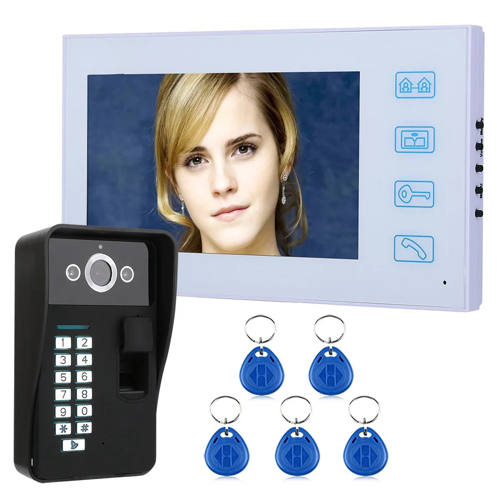 

7 Inch TFT Fingerprint Recognition RFID Password Video Door Phone Intercom Doorbell with Weatherproof IR-CUT HD 1000TVL Camera