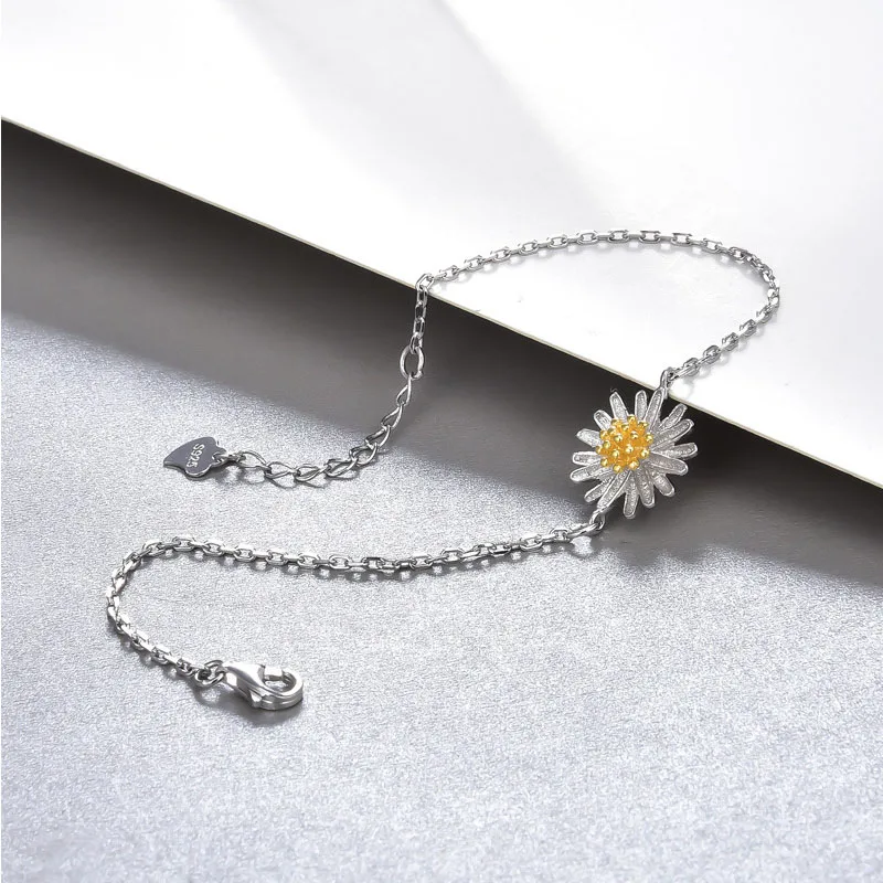 Женский браслет в стиле ретро FUN BEAUTY маленький виде маргаритки из стерлингового