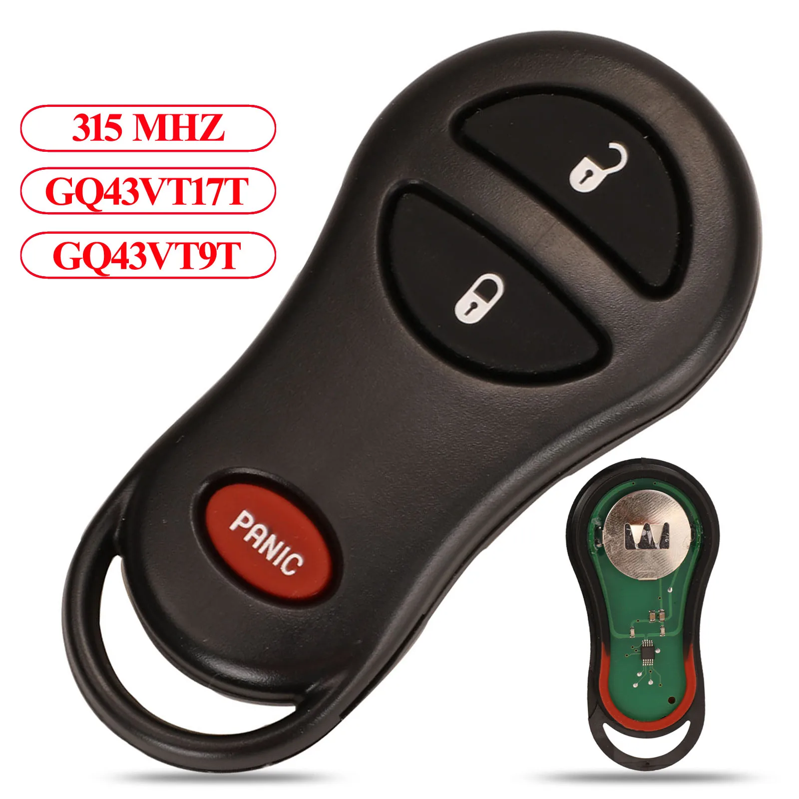 

Jingyuqin Remote Control Car Key 315MHZ For Dodge Durango Jeep fit Chrysler Concorde 300M 2001-2004 GQ43VT17T/GQ43VT9T 3 Buttons