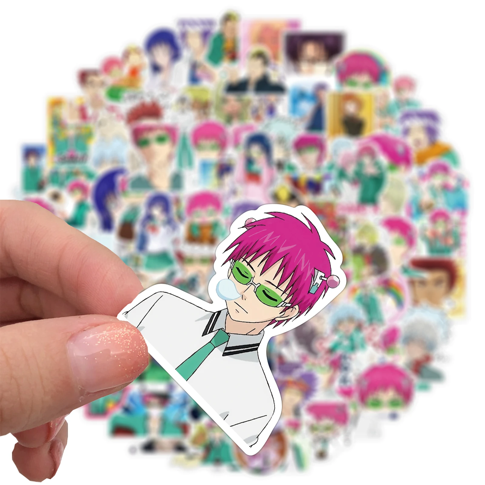 Calcoman&iacute;as de vida de la desastrosa Saiki K para ni&ntilde;os, pegatinas de Anime, pegatina para ordenador port&aacute;til, monopat&iacute;n, motocicleta, DIY, 10/50/100 Uds.-3