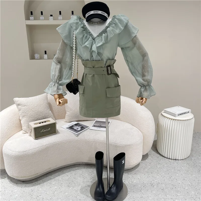 

Women's Spring Summer 2021 Niche Design Fashion High Waist Lace Up Solid Pocket Skirt