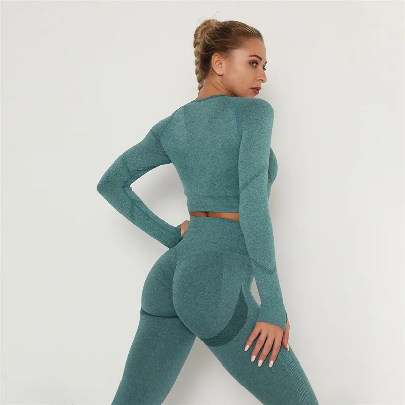

Women Fitness Tracksuit Running Sports Sets Long Sleeve Yoga Tops Sets Workout Clothes Seamless Gym Yoga Suits Two Pieces Sets