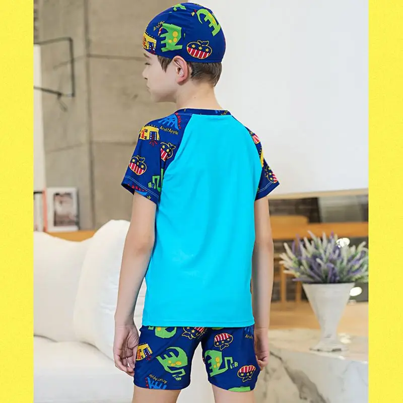 

3PCS Children's Swimwear Cap Set Boys Split Suit Swimming Trunks With Hood Baby Sunscreen Swimsuit swimming Pool Bathing Suit