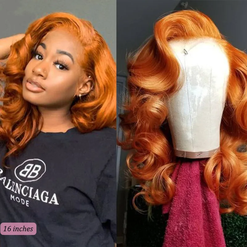 

Light Orange Body Wave 13x5 Lace Front Human Hair Ginger Virgin Human Wigs for Black Women 180 Density