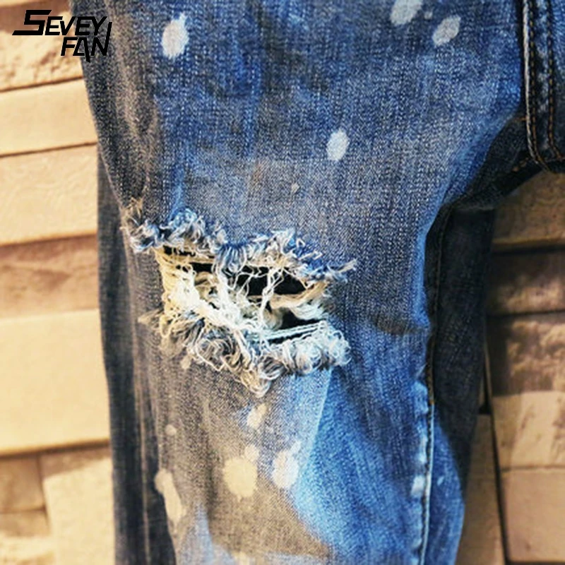 

Ripped Slim Jeans Pants Men Fashion Streetwear Harajuku Hip Hop Hole Jeans Paint Nightclub Designer Hipster Denim Trousers Male